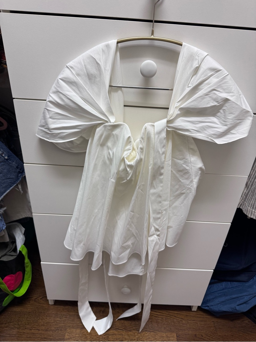 Caroline Constas White Puff-Sleeve Tie-Front Top